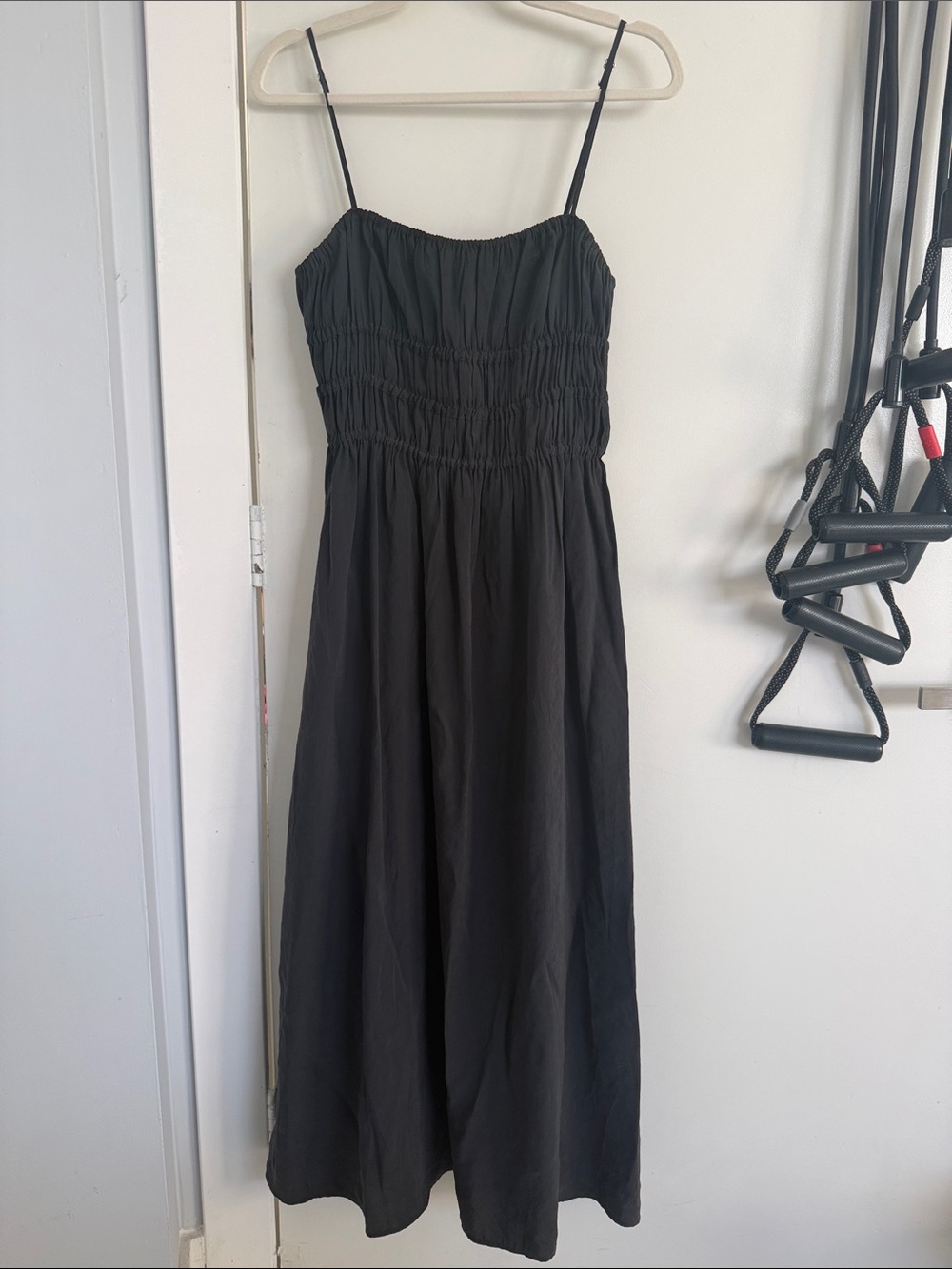 Zara Black Smocked Bodice Spaghetti-Strap Maxi
